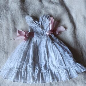 Laura Ashley White Dress with Pink Bows, SZ 2t